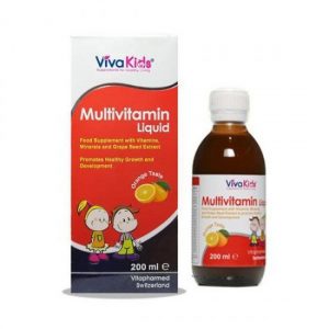 شربت مولتی ویتامین ویواکیدز محلول خوراکی مخصوص کودکان کمک به رشد و نمو نرمال جسمی و ذهنی کودکان و تامین ویتامین ها و مواد معدنی