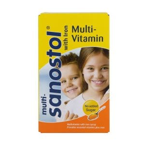 شربت مولتی ویتامین همراه آهن سانستول جلوگیری از کمبود ویتامین ها در تمام گروه های سنی و دوران شیردهی حاوی آهن،کلسیم،ویتامین هایB،D،C،E،A