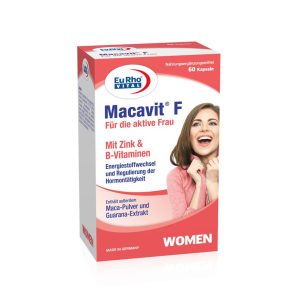 کپسول ماکاویت اف یوروویتال ۶۰ عدد - قیمت کپسول ماکاویت اف -تنظیم سطح هورمون‌های جنسی و بهبود عملکرد جنسی - افزایش سطح انرژی زنان و کاهش خستگی‌های روزانه