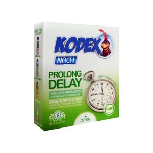 کاندوم ساده تاخیری طولانی کدکس-حاوی ماده ی تاخیری برای تاخیر انزال به مدت زمان طولانی تر و بیشتر شدن لذت جنسی-شامل مواد روان کننده - کاندوم ساده تاخیری طولانی کدکس 3 عددی Kodex Prolong Delay