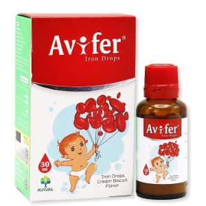 قطره آهن آویفر 30 میلی لیتر آویوال - Avifer -قطره آهن آویفر با طعم کرم بیسکوییت -برای جلوگیری و بهبود و درمان کم خونی کودکان-قطره خوراکی با طعم کرم بیسکوییت