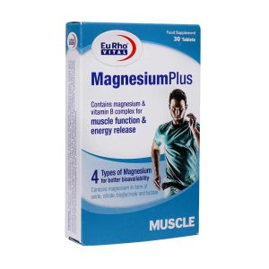 قرص منیزیم پلاس ۳۰ عددی یوروویتال - Magnesium Plus -تسکین علائم سندروم پیش از قاعدگی (PMS) - کاهش تعداد و شدت سردردهای میگرنی