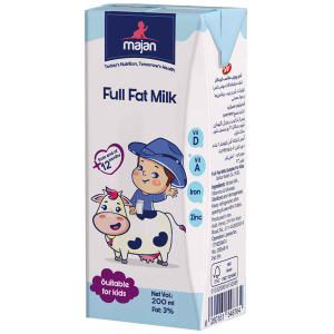شیر پرچرب ماجان 200میلی لیتر کاله مناسب بالای 12 ماهگی - Majan Full Fat Milk Suitable -حاوی ویتامین‌ها و مواد معدنی-استریلیزه و هموژنیزه-بدون ماده نگهدارنده