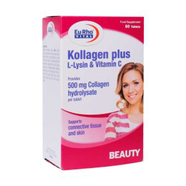 قرص کلاژن پلاس ال لیزین و ویتامین C یوروویتال 60 عدد - Kollagen plus Liysin and Vitamin C -افزایش سلامت پوست و بافت‌های پیوند و انعطاف پذیری پوست
