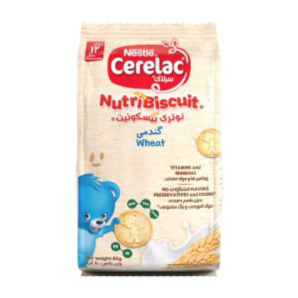نوتری بیسکویت گندمی سرلاک بالای 1 سال 80 گرمی نستله - Nutri Biscuit Wheat Cerelac -غنی شده با آهن و ویتامین D - میان وعده مغذی - برای کودکان بالای ۱ سال